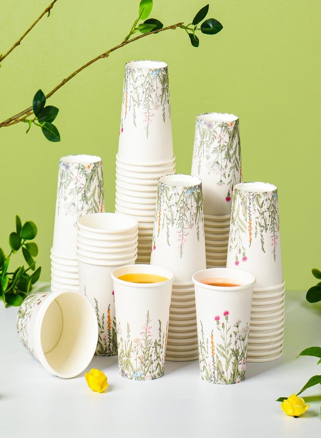 AimFun Floral Party Cups Vintage Botanical Paper Cups 9oz Wildflower Herb Beverage Disposable Drinking Cups for Birthday Bridal Shower Easter Party Supplies (100, Vintage Botanical) - Image 3